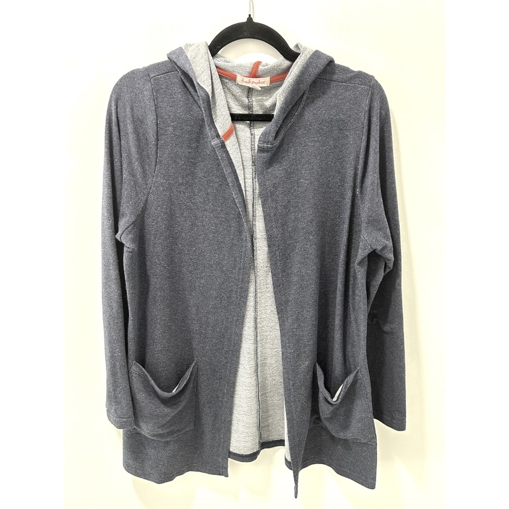 Fresh Produce Womens Navy Blue Open Front Hooded Cardigan Jacket Large 22991